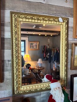 Vintage Pale Yellow ornate framed mirror 25.5 x 19.5