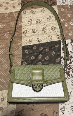 MICHAEL MICHAEL KORS Jessie Medium Two-Tone Logo Shoulder Bag (Green/white, Brown)
