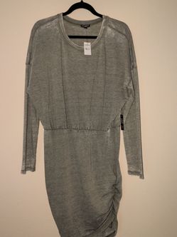 Express Gray Long Sleeve Midi Dress