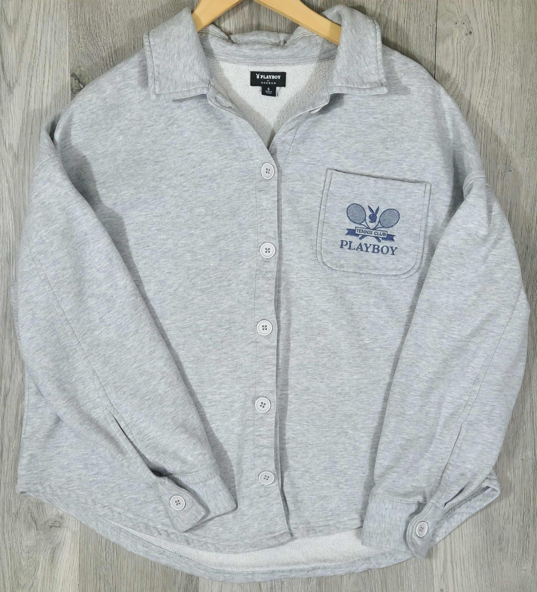 Playboy Tennis Club Gray Button Up Sherpa Lined Shirt Jacket PacSun Small #6