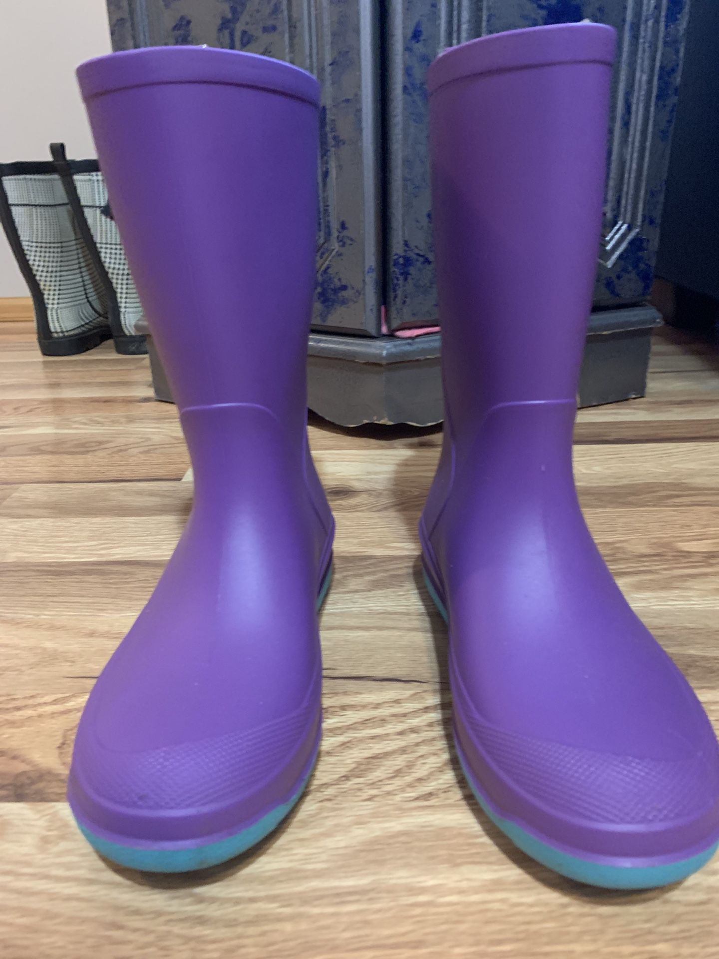 Purple And Teal Rain Boots Big Girls Size 2