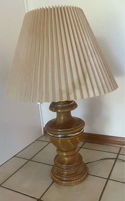 Wood Table Lamp with Pleated Shade