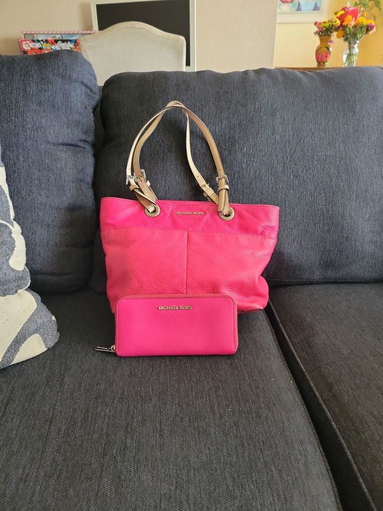 Michael Kors Pink Tote And Wallet