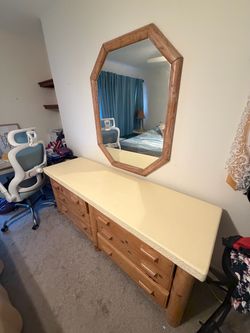 Wood dresser with 6 drawers and 2 end tables