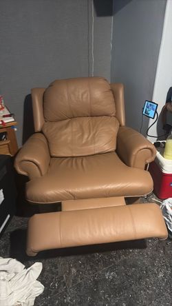 Tan Leather Recliner Chair with Footrest