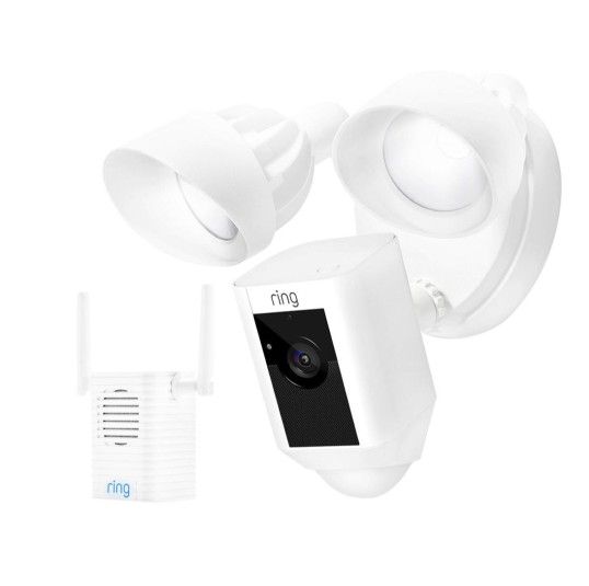 Ring Floodlight Camera (White) with Chime Pro Wi-Fi Extender

