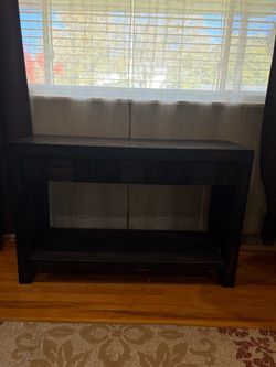 Dark Wood Console Table with Bottom Shelf