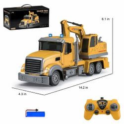 2-in-1 RC Truck & RC Excavator Set, 7 CH Construction Truck Playset with Lights and Sound for Kids