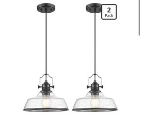kudos 2 Pack Pendant Lights Kitchen Island, 11" Black Kitchen Island Lighting with Seeded Glass Shade, Farmhouse Large Hanging Light Fixture for Kitch