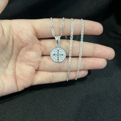 925 Sterling Silver Small St Benedict San Benito & Mariner Chain