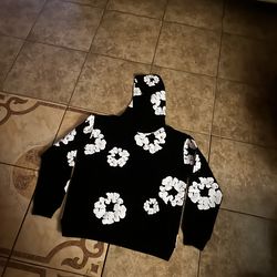 Denim Tear Hoodie Black and White color combo