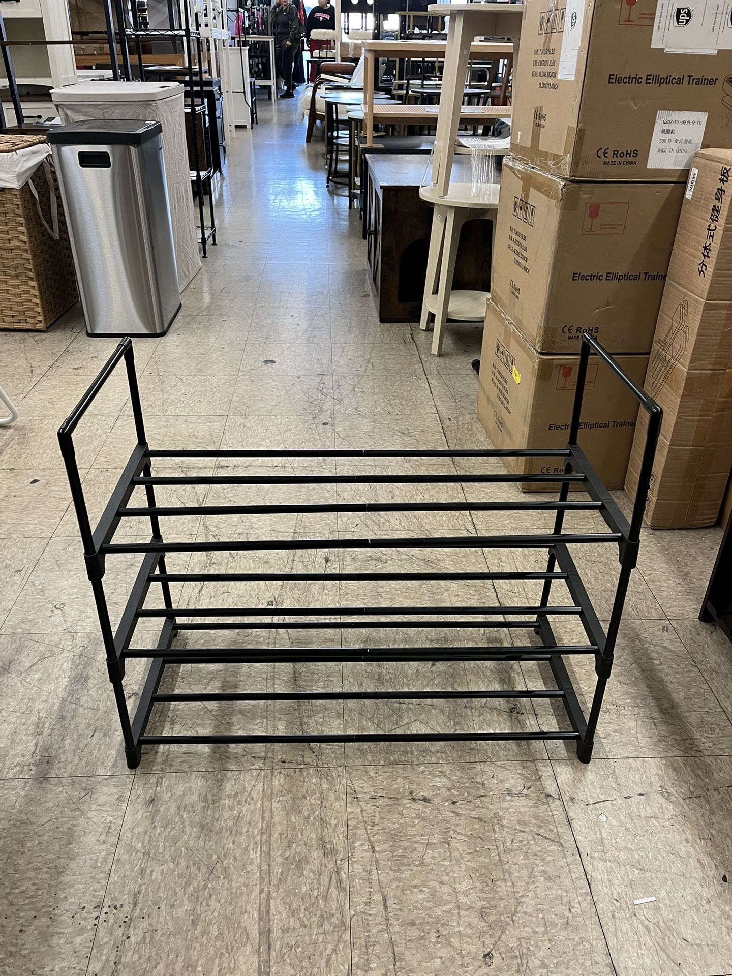 SONGMICS 3-Tier Shoe Rack Organizer Metal Storage Shelf - Black