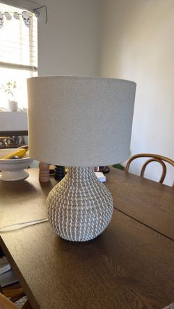 Woven Rattan Table Lamp with Linen Shade