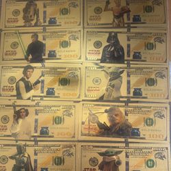 24K Gold plated star War Bills Lot Of 10