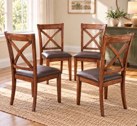 Set of 4 Wood Dining Chairs with Upholstered Seats