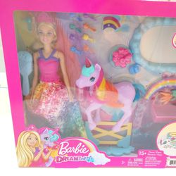 Barbie Rainbow Potty Unicorn Playset Doll with Unicorn Nurturing Playset NEW