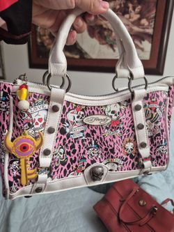 Ed hardy pink leopard skull purse