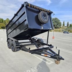 NEW DUMP TRAILER 8X12X4 12000 LBS
ROLLING TARP--SPARE TIRE,ELECTRIC BRAKES,HYDRAULIC SYSTEM,REMOTE CONTROL,IDEAL FOR HAULING, DEMOLITION, TRASH ETC,FO