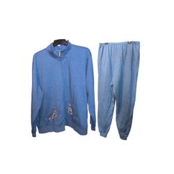 Blue Floral Embroidered Tracksuit