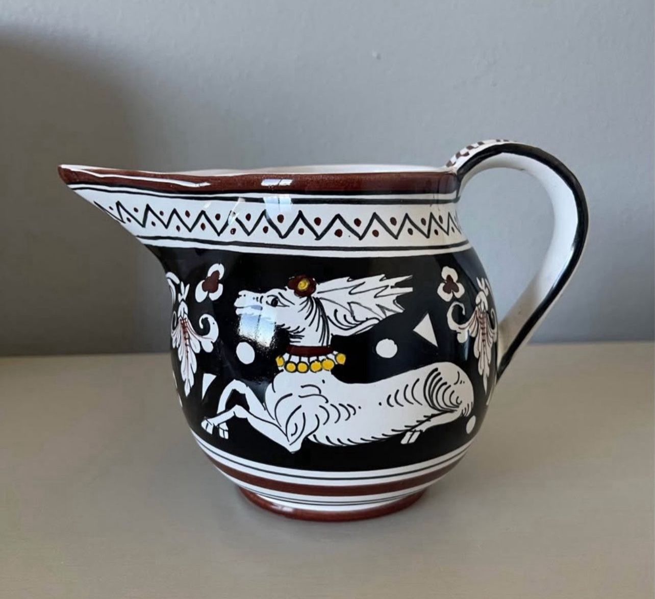 Vintage Deruta Majolica Pitcher, Siena Italy Ceramic Pitcher with Deer, Siena Deer Ceramic Pitcher