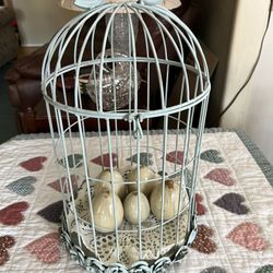 Vintage Blue Birdcage W/ Eggs