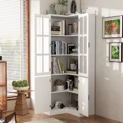 White Mdf 5-Shelf Corner Bookcase with Doors (31.5-in W x 78.9-in H x 31.5-in D) $300