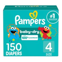 Pampers Diapers - Baby Dry - Size 4, 150 Count, Absorbent Disposable Infant Diaper
