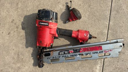 pneumatic framing nailer (air-powered nail gun), coil-style.
