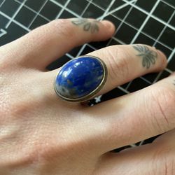 Vintage Silver Natural Lapis Lazuli Ring | Adjustable