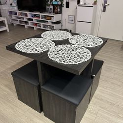 Dark Gray Oak  Compactible Dinning Table With Storage 
