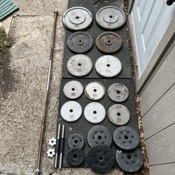 295 Pound 1” Standard Weight Lifting Plate Set with Barbell and Dumbbell Handles 