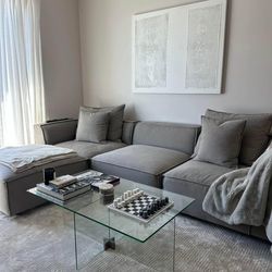 120" Deep Seated 4 Piece Sectional with Ottoman and Track Arms