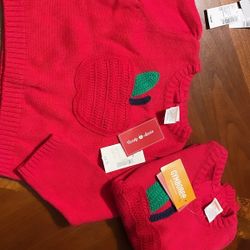 Little girls candy apple sweater: sizes: 18-24 months qty (1), size 5T qty (1)