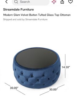 Modern Glam Velvet Button Tufted Glass Top Ottoman