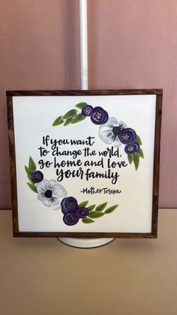 Mother Teresa Quote Floral Wood Framed Sign