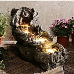 FF4051 31.5" L Garden Water Fountain Indoor/Outdoor, Artifical Imitation Wood Outdoor Water Fountain