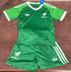 Adidas Green Mexico kids jersey and shorts kit