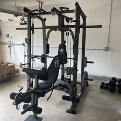 Vesta Fitness Smith Machine 1001 w/Bench Attachment | 245lb Cast Iron Olympic Weights | 7ft Olympic Bar | Fitness | Gym Equipment | FREE DELIVERY 🚚 