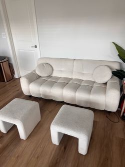 Boucle Couch & Foot Stools