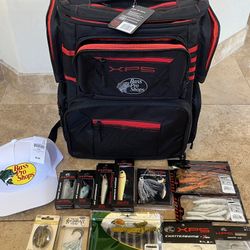 NEW FISHING BUNDLE! Tackle Bag Boxes Hat Lures Worms