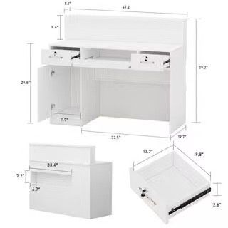 47.2" W : Wooden Computer Desk White Finish with 2-Drawer