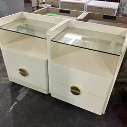 New assembled 2-Drawer Nightstands Set of 2, Modern Night Stand with Open Tempered Glasses Storage Space, Wooden Bed Side Table for Bedroom, Side End 