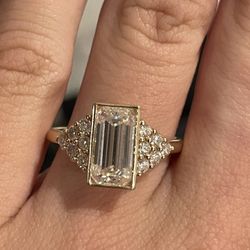2.5 Carat Emerald Cut Moissanite Diamond Bezel Engagement Ring 