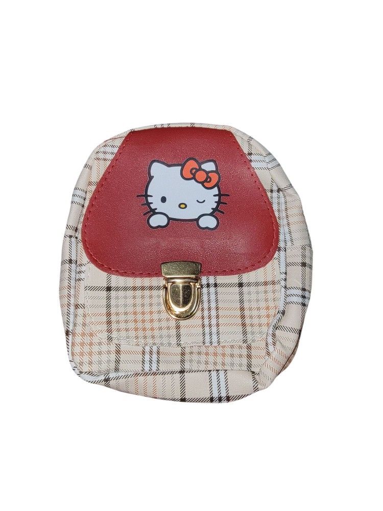 Hello Kitty Burgundy & Plaid Backpack Purse