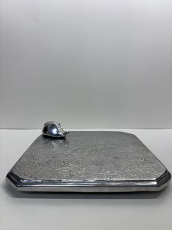 Golan Designs Aluminum Cheese Board Tray w/ Mouse Knife Mexico 9” Vintage