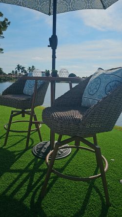 Bistro table and chairs & Umbrella