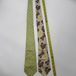 Kat Long 100% Silk Ties Lot of 2 Green Geometric & Floral Handmade
