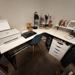 L Shape White Desk | Office Desk