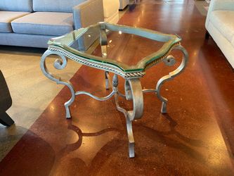 Neoclassical Style Glass Top Side Table