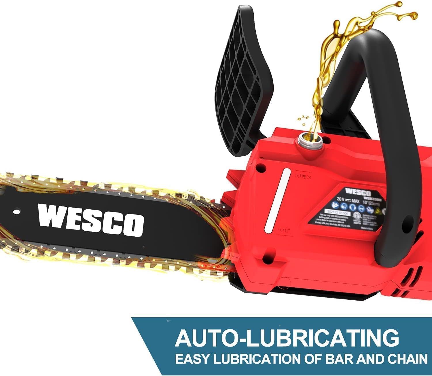 [DamageBox/New]Cordless Chainsaw/WESCO/10" Battery Charger Included/Tool-Free Chain Tensioning